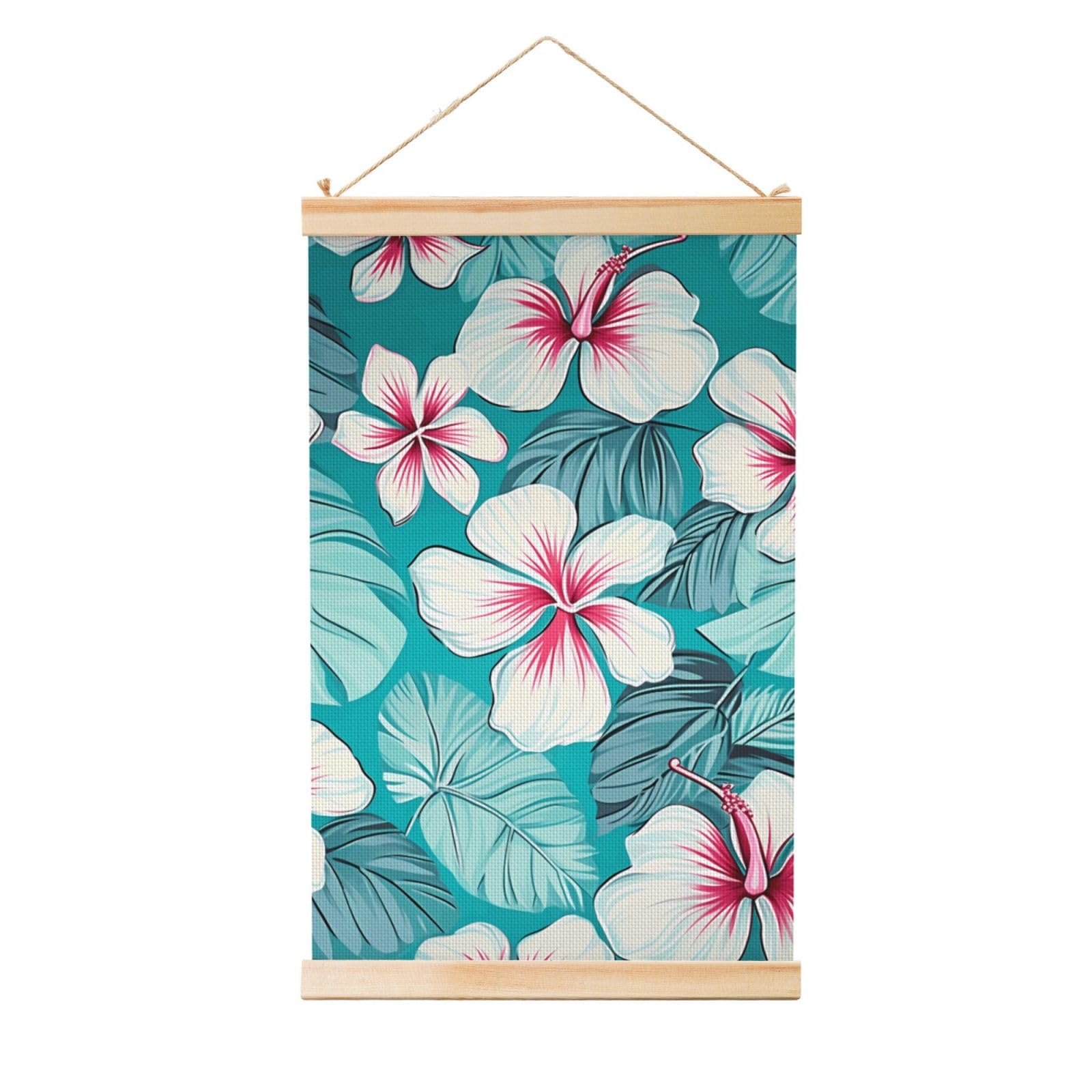 Tropical Hibiscus Flowers Posters Wooden Shaft Hanging Poster Canvas Prints Scroll Wall Art Painting Vintage Wall Banner Modern Artwork Decor for Home Decor Ready to Hang 12"x18"