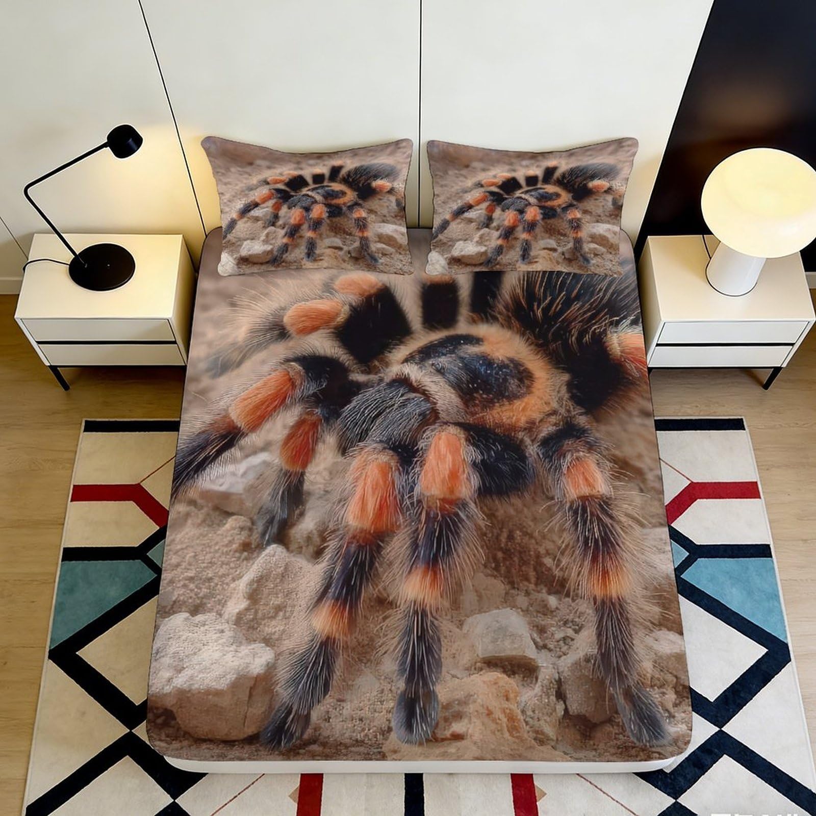 3D Printed Tarantula Fitted Sheet Microfiber Soft Breathable Spider Bed Cover for Bedroom Dorm Protection Decor 90x200x25cm