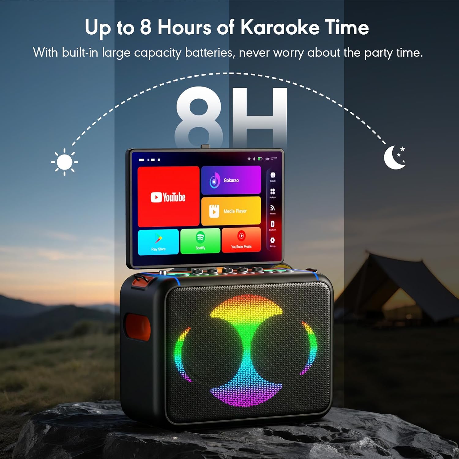 Smart Karaoke Machine with 14.0'' Touch Screen, Lyrics Display & Pre-Install Karaoke APP, Up to 600W Party Speaker and Dual Wireless Mics, Portable Karaoke Machine for Home or Outdoor Party (S702) - Image 7