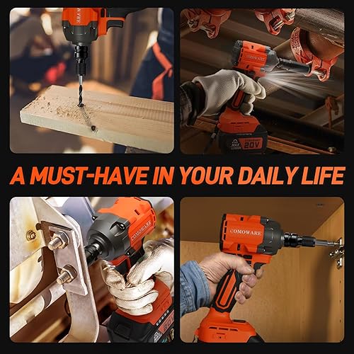 Miniatura 8 de COMOWARE Llave de impacto sin escobillas de 20 V, pistola de impacto inalámbrica de 650 N.m (480 ft-lbs) con batería de 4.0 Ah y cargador rápido,