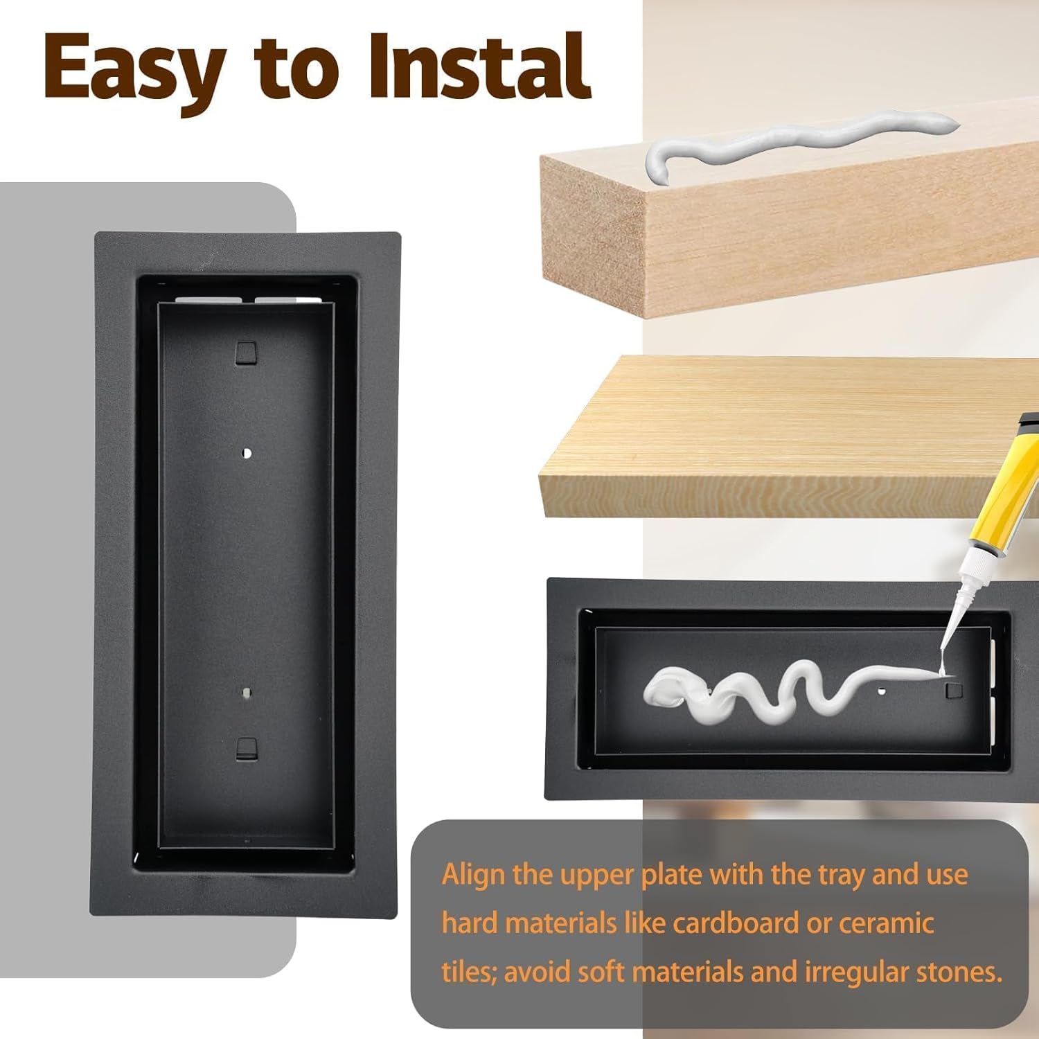 4 Pack 4x10 inch Modern Drop-in Floor Register for Tile，Heavy Duty Steel Floor Vent Covers, Wood and Other Flooring Inserts, Black