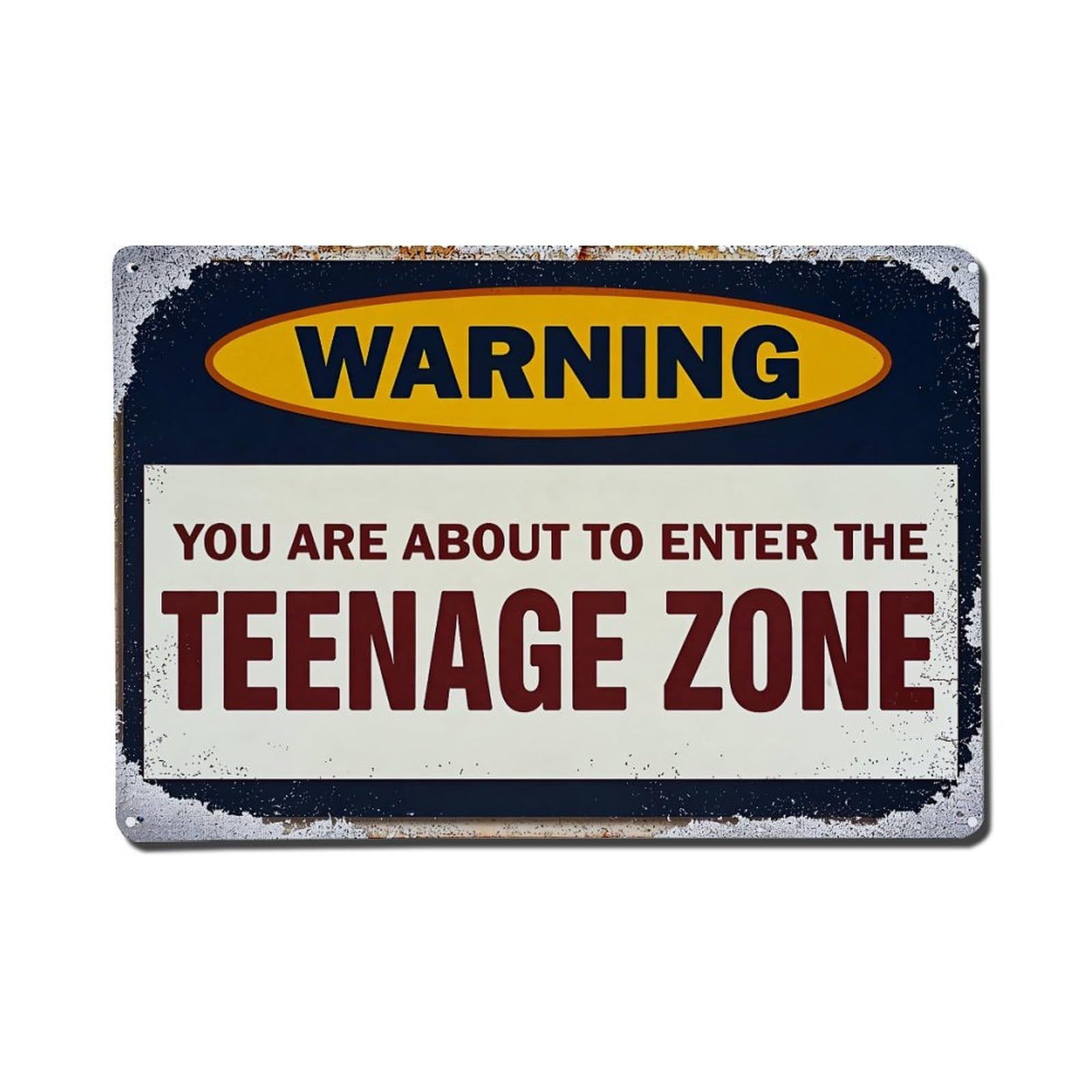 Warning Sign Teenage Zone Pattern Vintage Tin Sign Retro Metal Wall Decor Metal Poster, Home Bar Garage Farmhouse Cafe Wall Art Decoration 8x12Inches