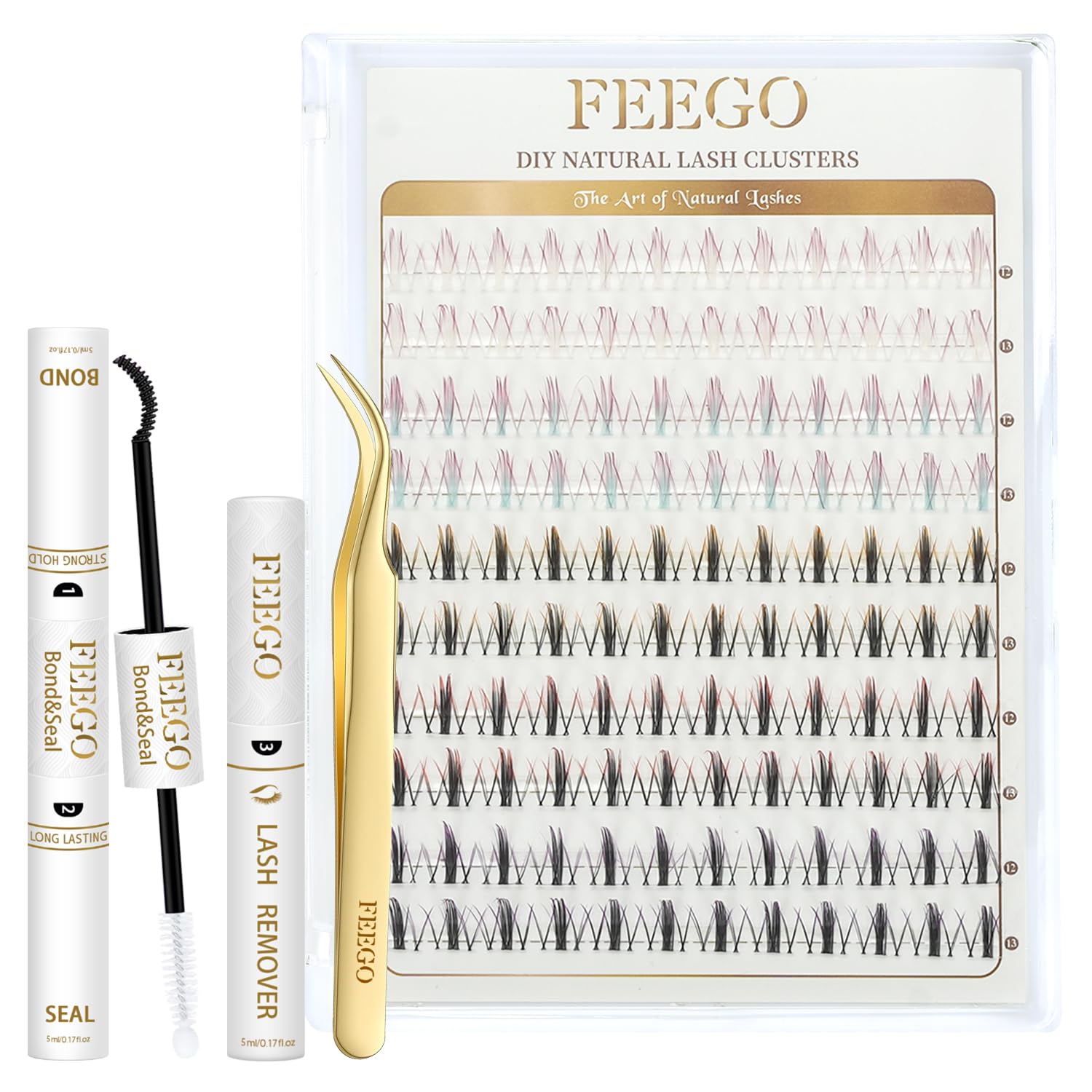 FEEGO Wolkenwimpern mit Farbverlauf, 5 verschiedene Farbverlaufswimpern, 100 Stück, Design Wimpern für jede Veranstaltung, zum Stylen von falschen Wimpern (inklusive doppelseitigem Klebstoff, Pinzette