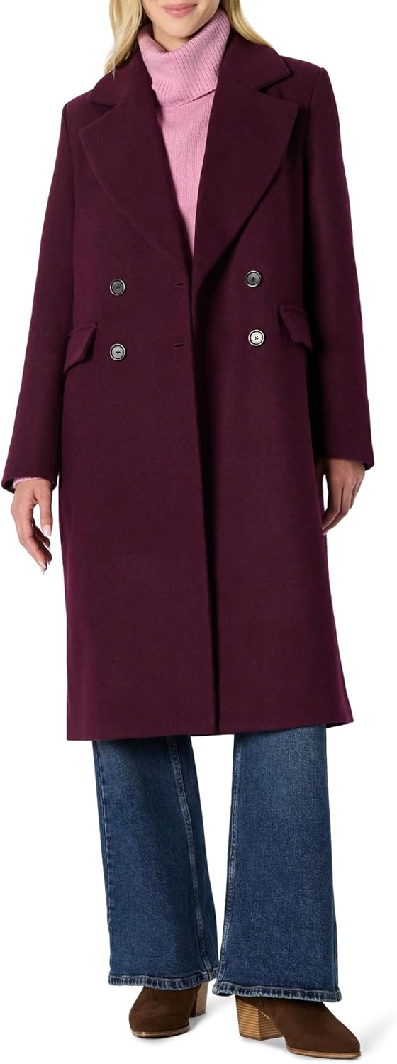 Amazon Essentials Women's Relaxed-Fit Double-Breasted Wool-Blend Longline Coat