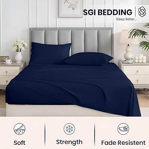Miniatura 4 de SGI - Juego de sábanas de algodón de 1000 hilos, calidad premium, 4 piezas, 1 sábana bajera, 1 sábana encimera y 2 fundas de almohada, bolsillo
