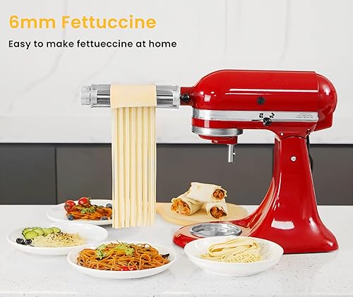 Miniatura 5 de Cortadores de fideos con rodillo de pasta para mezcladores KitchenAid, juego de accesorios para hacer pasta, incluye rodillo de hojas de masa,