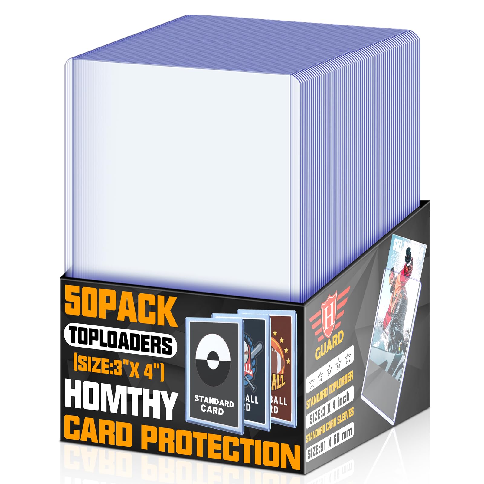 50 Pack Top Loaders Card Sleeves, Hard Plastic Sleeves Clear Card Protectors, Trading Cards Sleeves for Baseball, Sports, MTG, TCG & Standard Game Cards