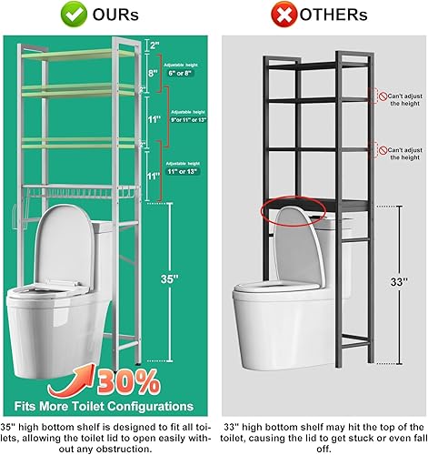 Miniatura 2 de Estante de almacenamiento sobre el inodoro, estante organizador de baño de 4 niveles sobre el inodoro con estante y canasta ajustables, estantes de