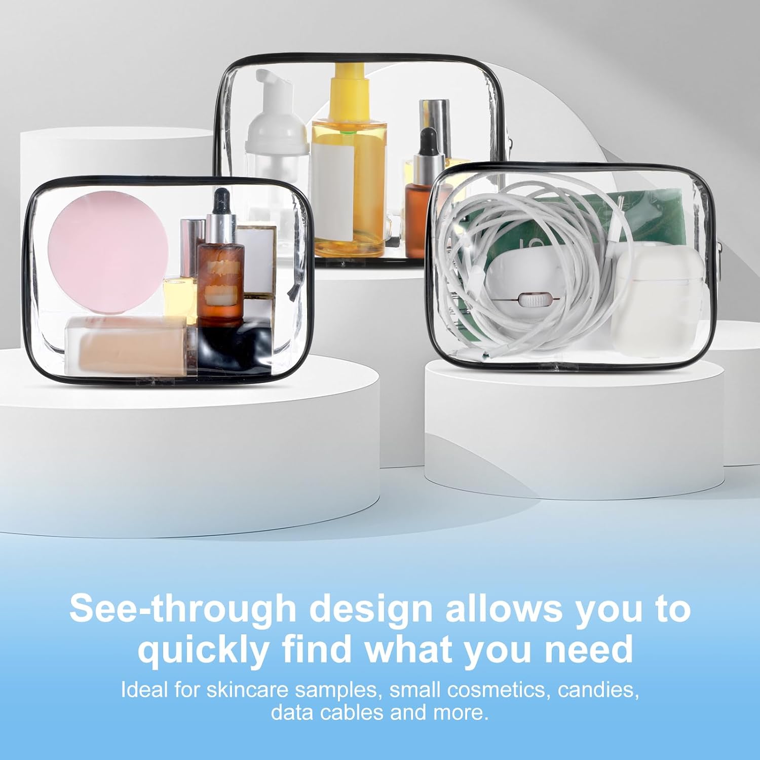 16 Pack Clear Cosmetic Bags Small Makeup Bags Travel Toiletry Bag for Women Men, Waterproof PVC Zipper Pouches Plastic Makeup Storage Bag for Travel Bathroom Toiletries Cosmetic Organizing, Black - Image 4