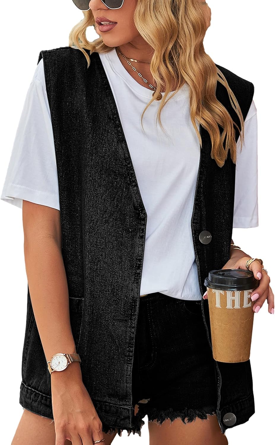 Gilet di Jeans Estivo Oversize Senza Maniche per Donne con Chiusura a Fibbia Casual Tasca e Taglia Grande Stile Streetwear