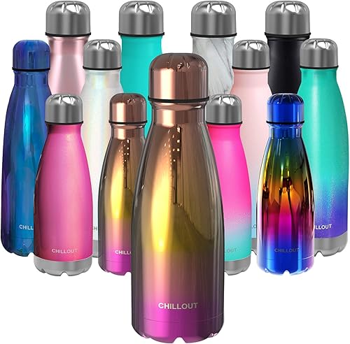 CHILLOUT LIFE - Botella de agua infantil. de acero inoxidable para la escuela, con aislamiento de doble pared, en forma de botella de refresco,