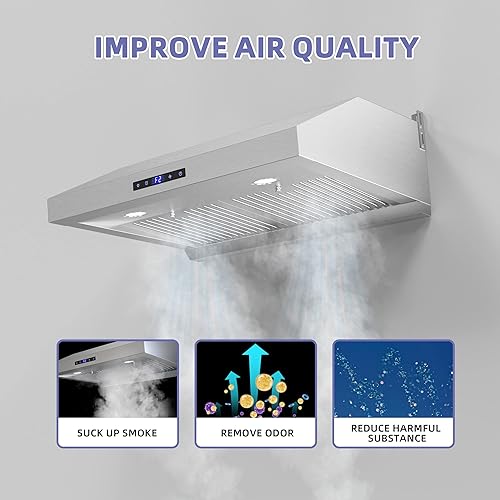 Miniatura 3 de FIREGAS Campana extractora debajo del gabinete de 30 pulgadas, campana de cocina de acero inoxidable de 900 CFM con doble motor, pantalla táctil,