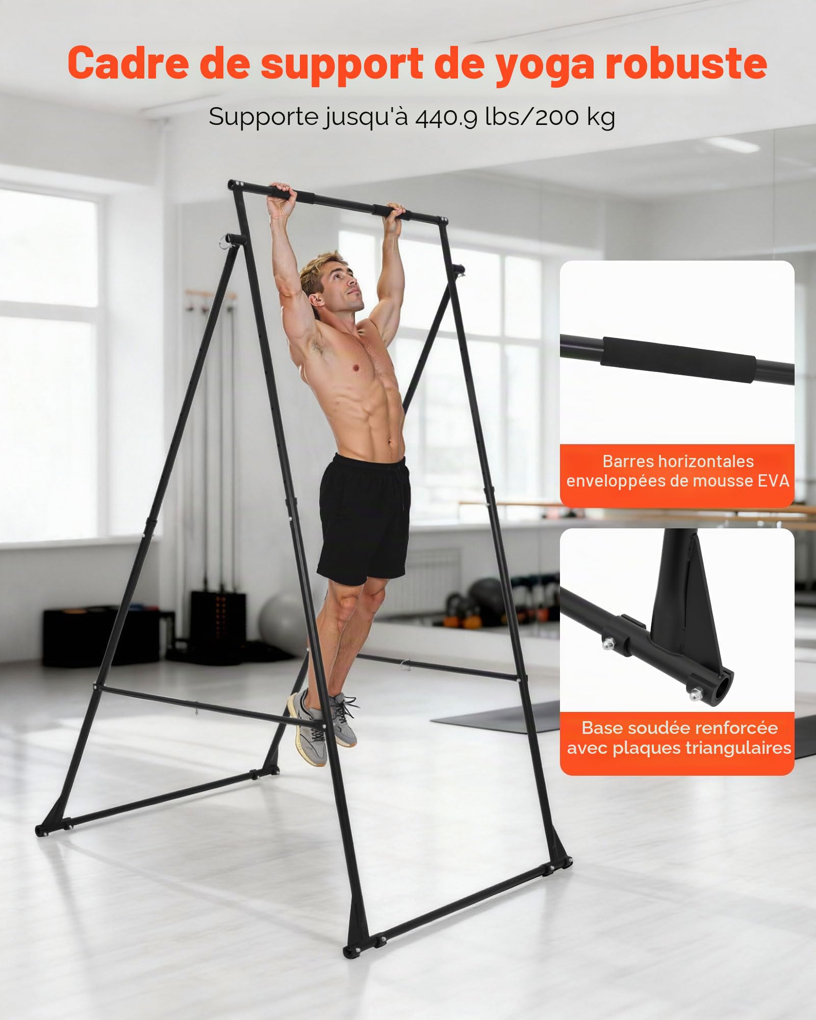 VEVOR Structure Balançoire pour Yoga Aérien, Balançoire Yoga Inversion, 295 cm Hauteur Charge Maximale 250 kg, Stand de Tuyau en Acier Chromé Anti-gravité, Équipement pour Fitness Musculation Pilates