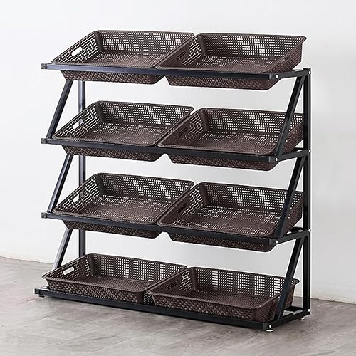 Miniatura 10 de Shelves 4/5 Tier Commercial Supermarket Fruit Rack Vegetable Shelf, Retail Display Rack, Large Capacity Snack Storage Basket for Pantry/Retail