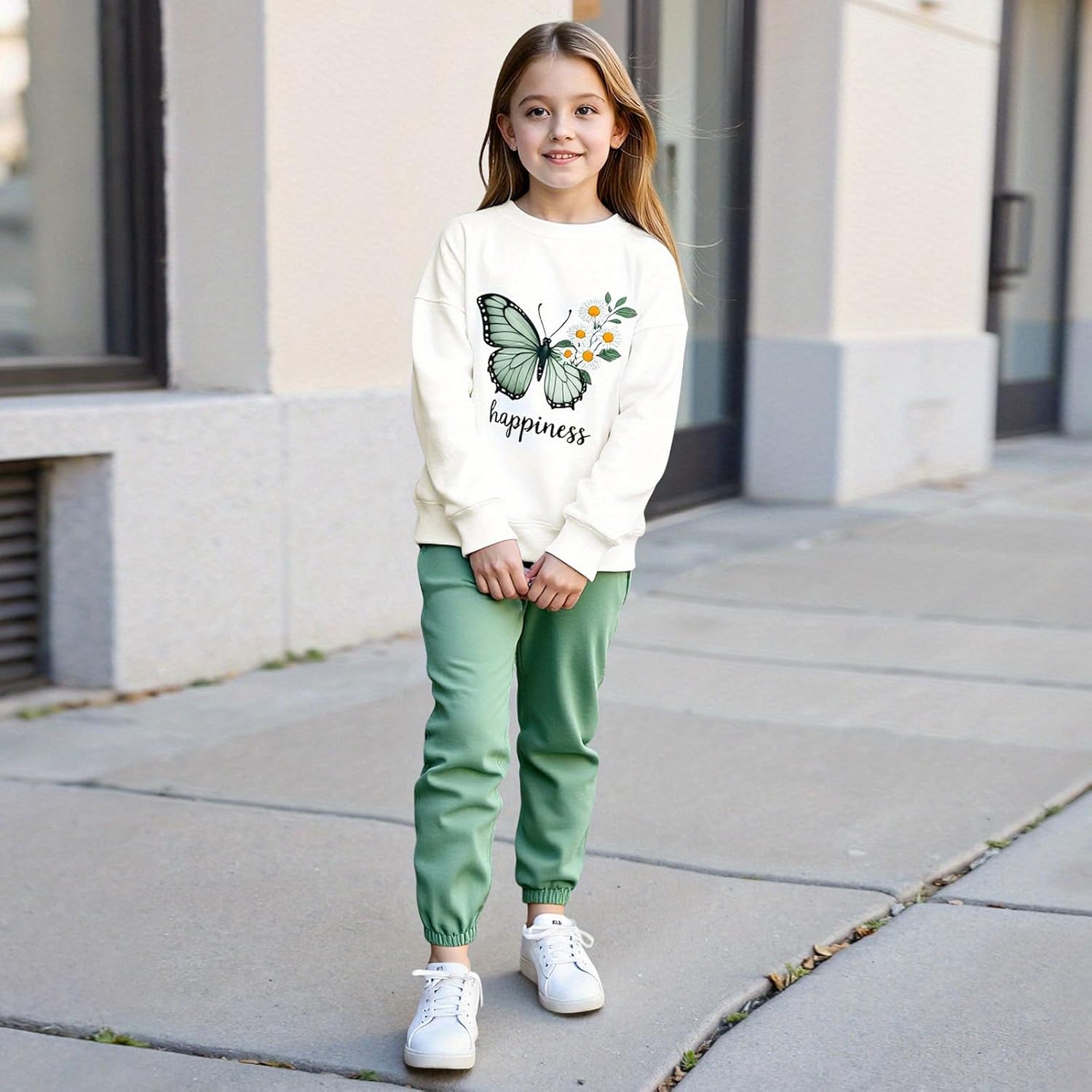 Teen Girls' Casual Clothing Set, Butterfly Print Pullover Tops and Sport pants 2 Piece Fall Sweatshirts - Image 4