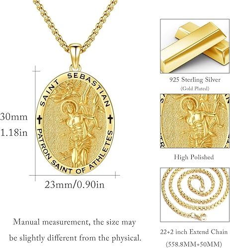 Vista 234 de Collar con colgante de plata de ley 925 con medalla de San Patrón, joyería religiosa para hombres y mujeres, con cadena de acero inoxidable 316L