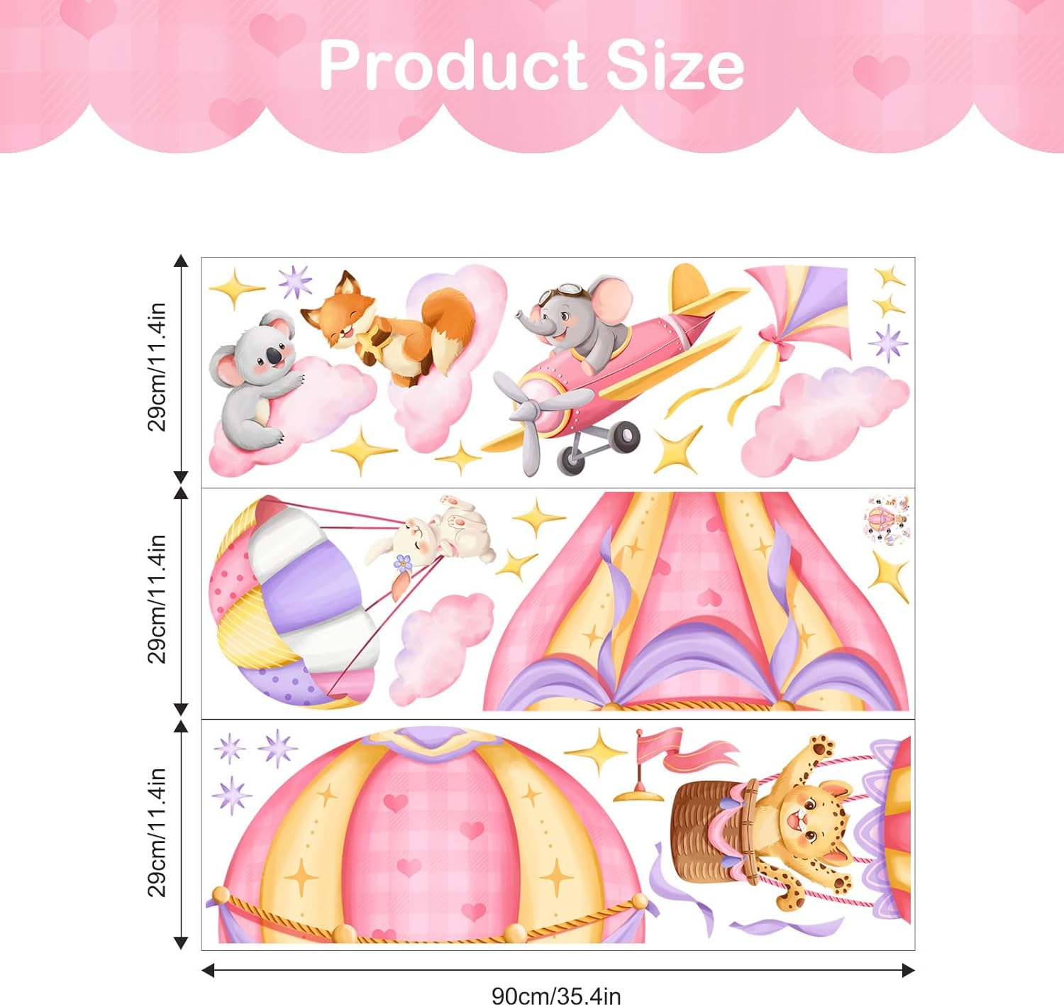 Tanlaby Pink Hot Air Balloon Wall Stickers Jungle Animals Fox Leopard Elephant Wall Decals Peel and Stick Art Decor for Baby Nursery Kids Bedroom Playroom Daycare Classroom 6 71GKIgBfdtL. AC SL1500