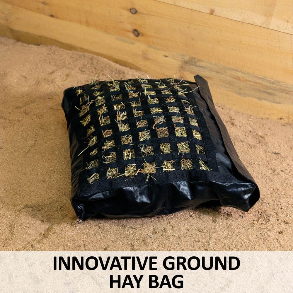 Schneiders Dura-Tech Slow Feed Natural Grazer Hay Bags | Enhance Equine Health with Ground-Level Grazing | Color Black | Size Standard