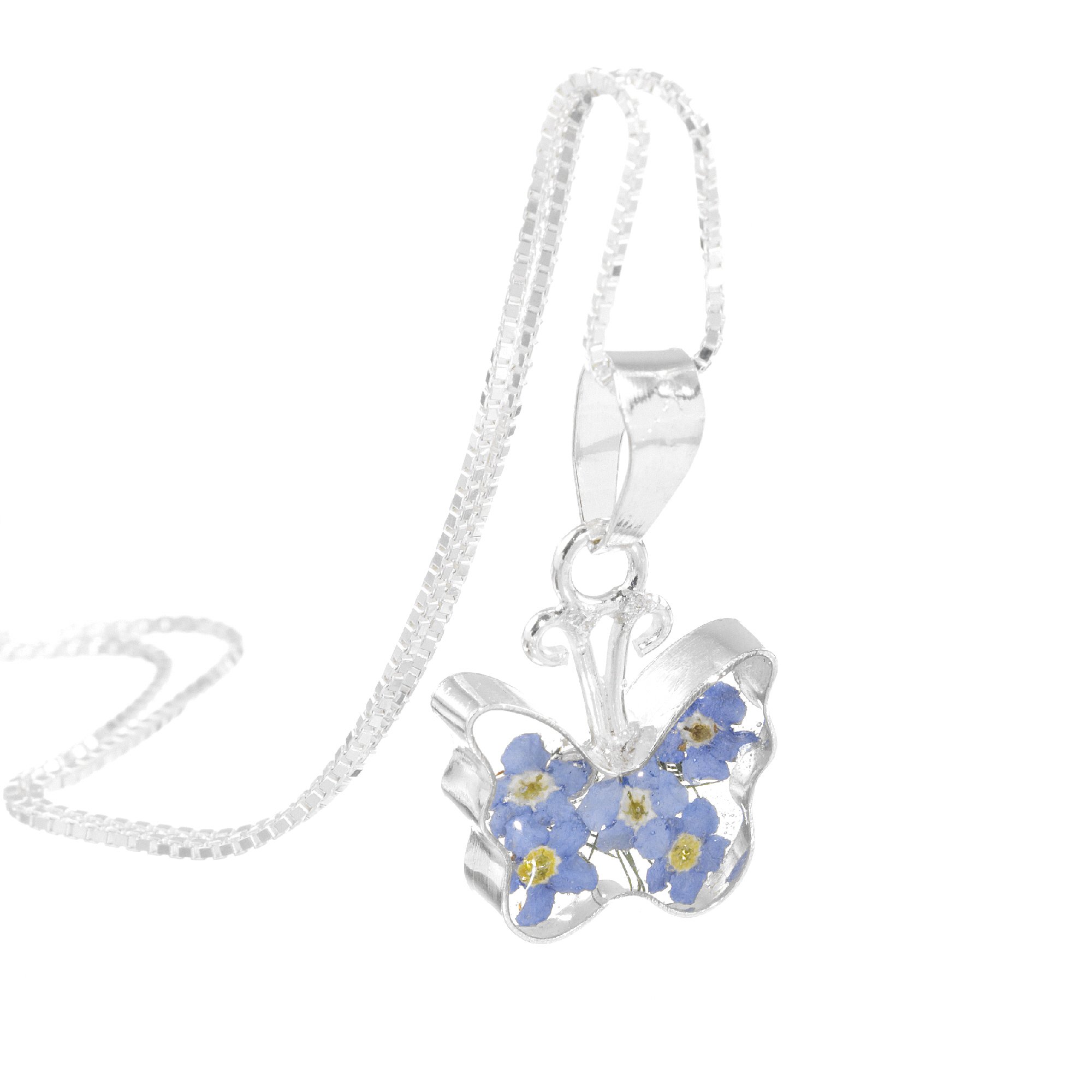Shrieking Violet Argento Sterling Reale – Collana con Ciondolo a Forma di Fiore Blu Myosotis – Butterfly – Catena da 45,7 cm Inclusa