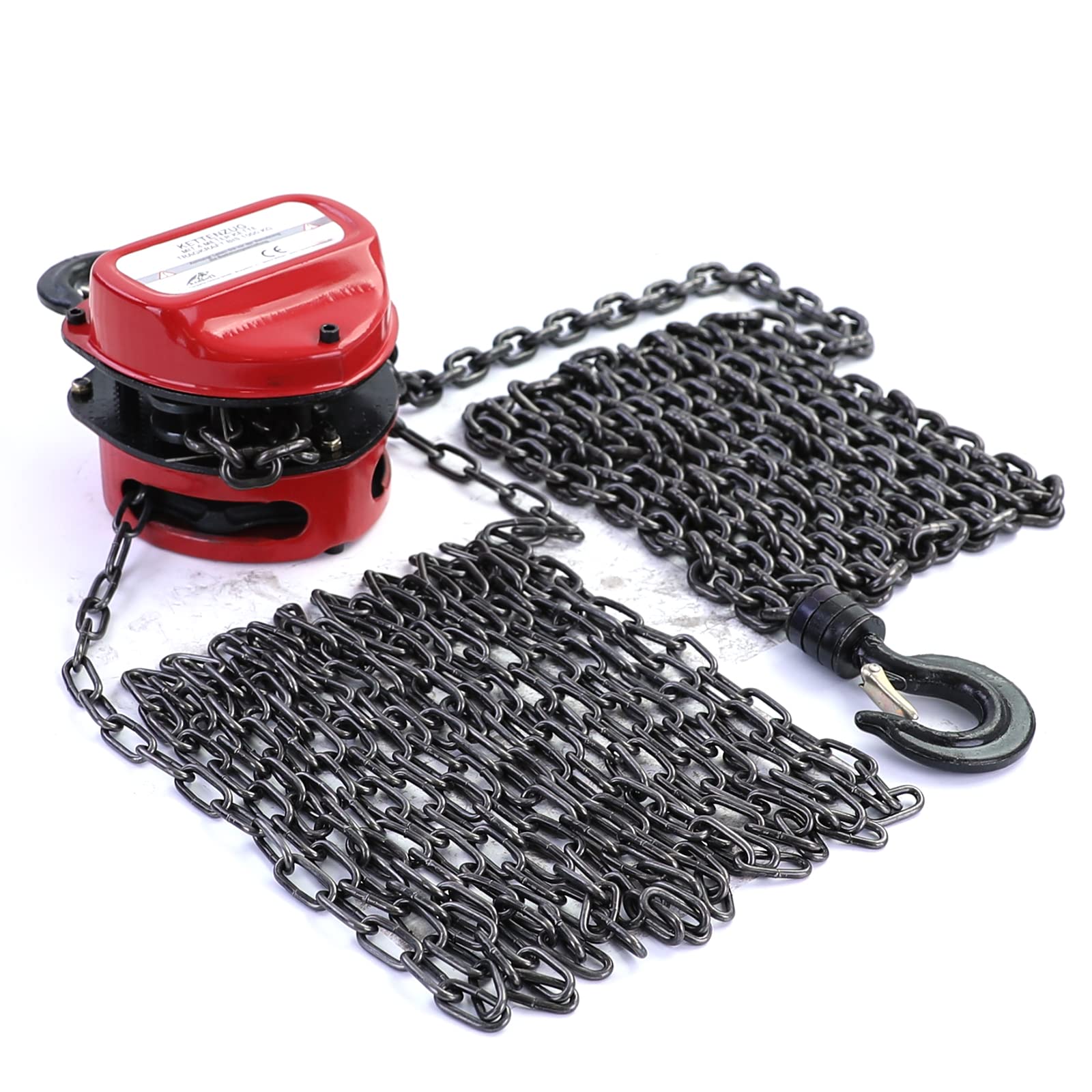 RAMROXX Profi 1000kg Kettenzug Flaschenzug Rot bis zu 4 Meter