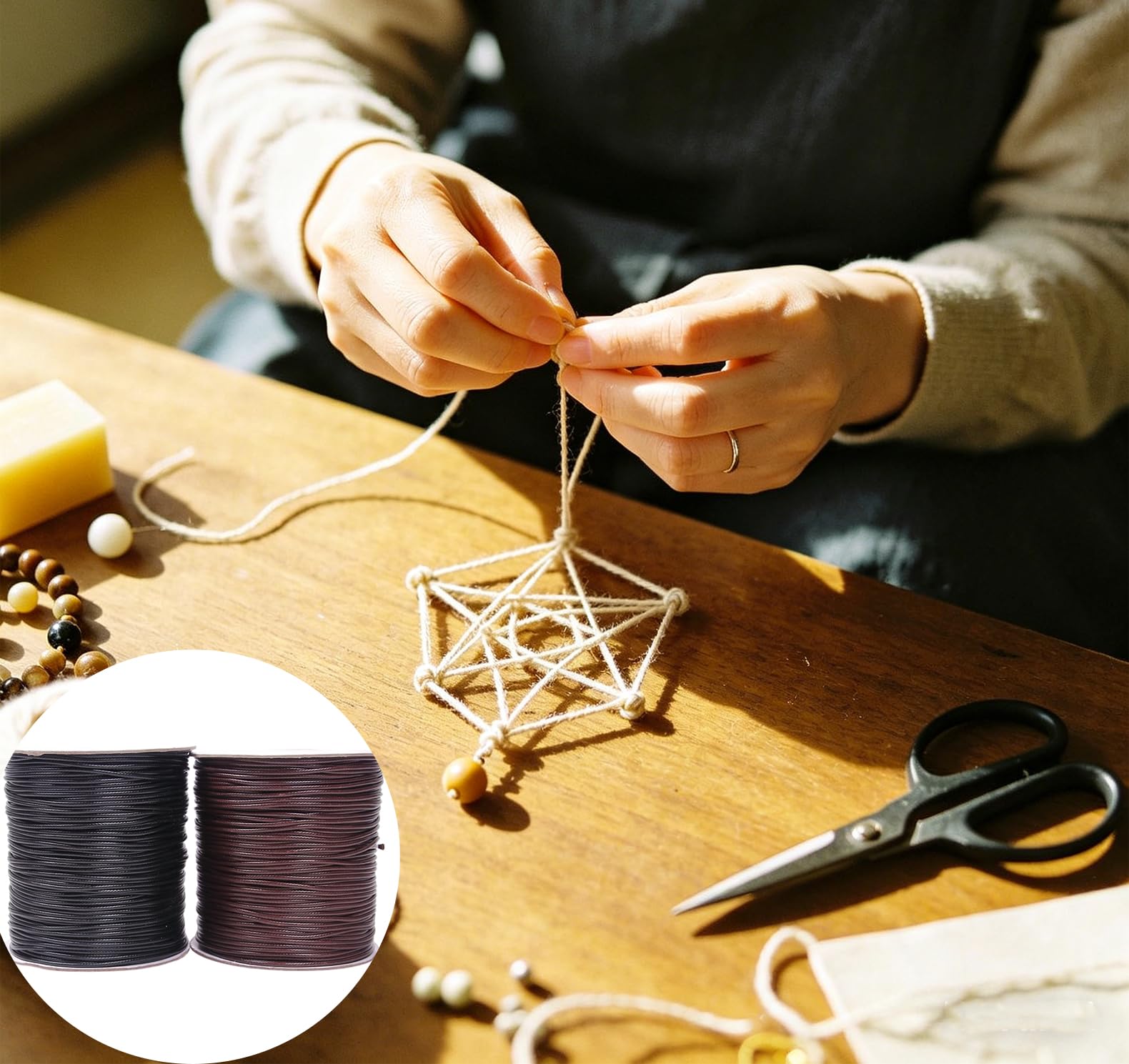Hilo de cera de 3,5 mm x 40 m, para manualidades, hilo encerado, hilo de coser de cuero, hilo de poliéster encerado, para collares, pulseras, fabricación de joyas, reparación y manualidades