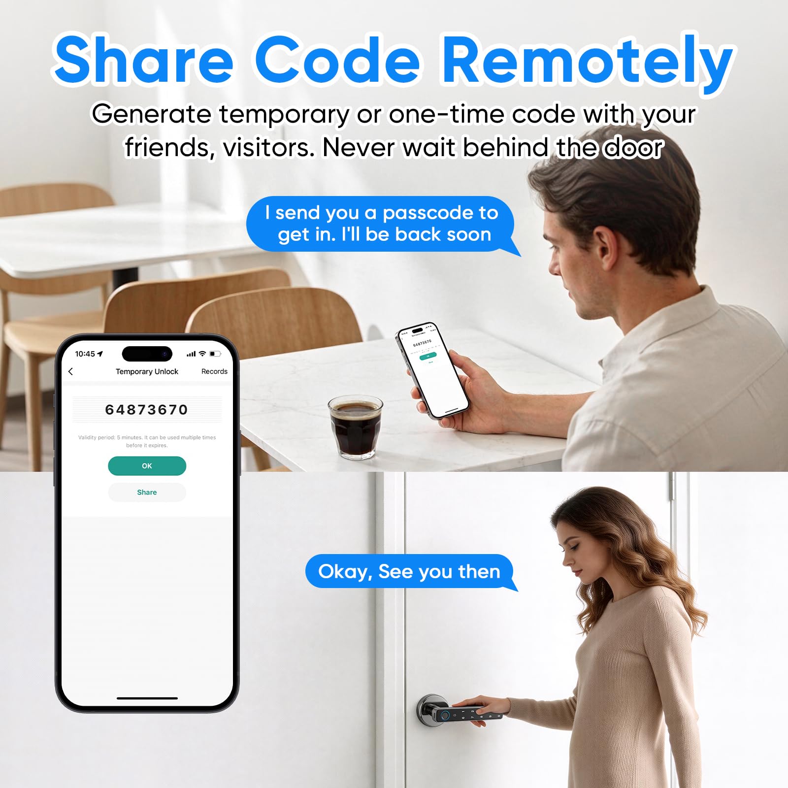 Cerradura Inteligente para Puertas, Cerradura de Puerta Inteligente de Huellas Dactilares con Manija Teclado, Control por App, Almacenamiento Local de Datos, 5 Métodos de Apertura, Sin Llaves