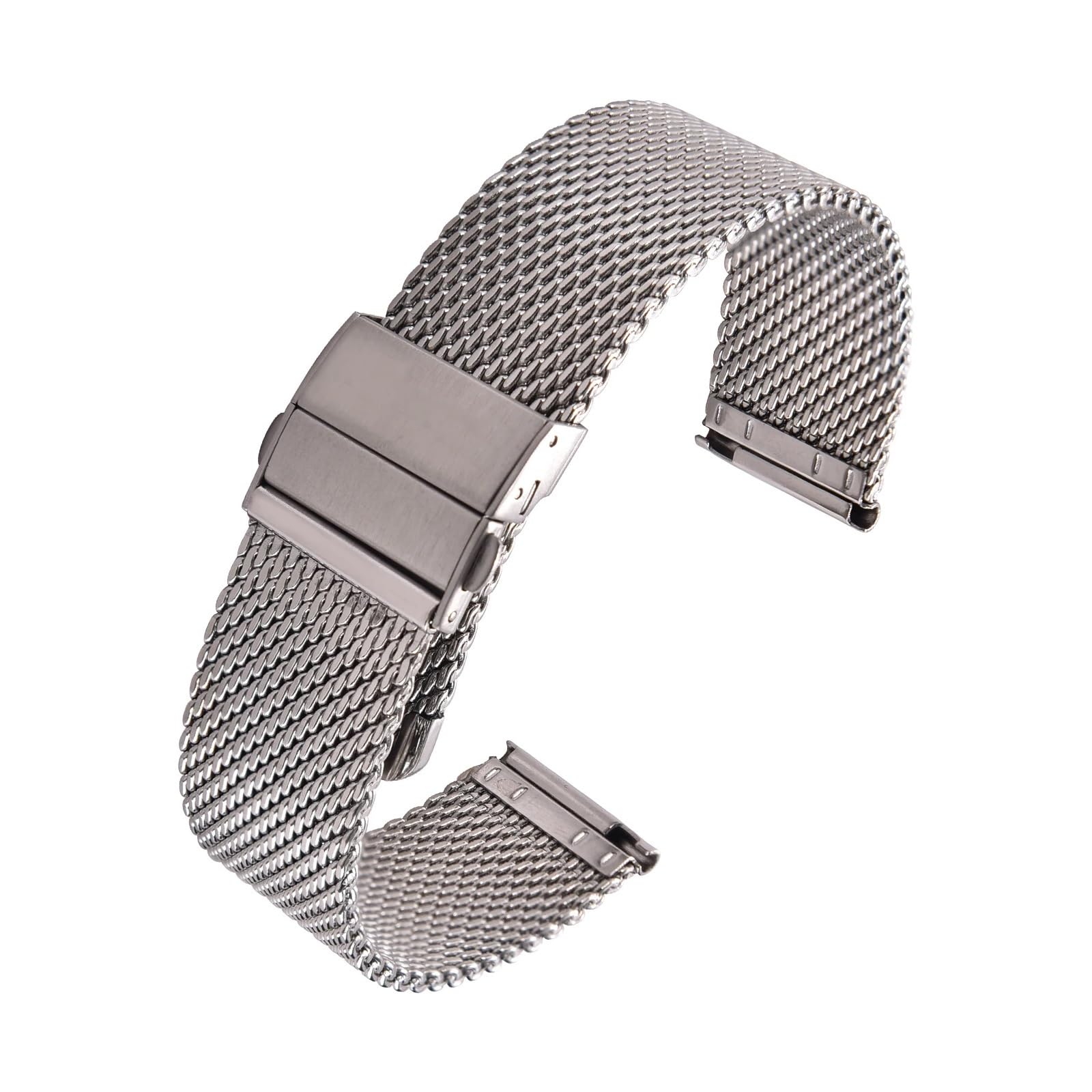 Cinturino di ricambio universale sottile da 0,6 mm in maglia milanese in acciaio inox, larghezza 18, 20, 22 mm (argento, 18 mm)