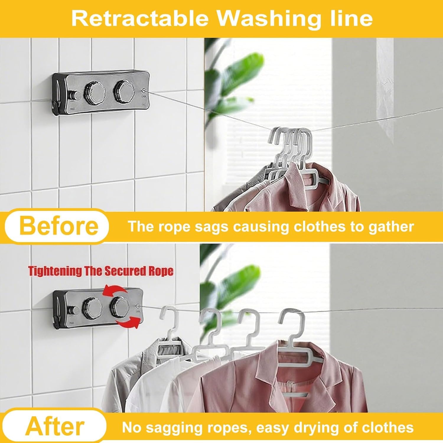 Corde à Linge Rétractable Double Fil D'acier Invisible Sans Perforation Pour Le Sechage Du Linge 82605744