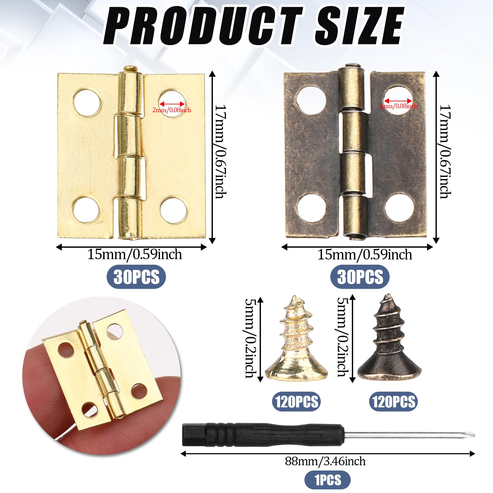 Mini Hinges - Antique Brass & Gold for Crafts -3 Mini Hinges - Antique Brass & Gold for Crafts -3