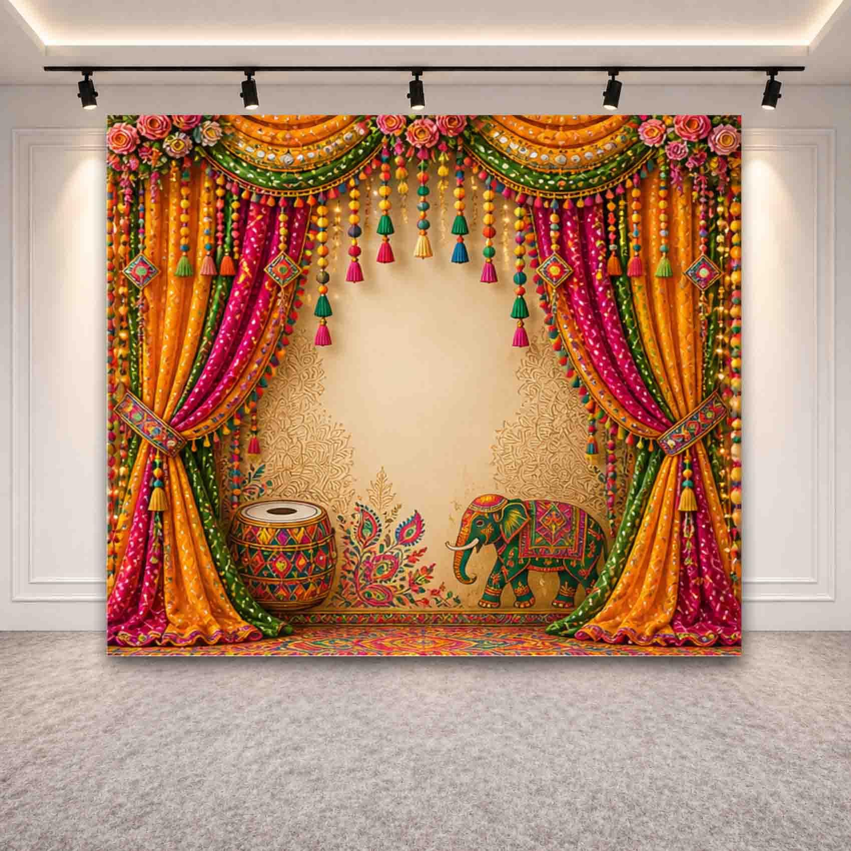 DHARA CREATION Rajwadi Curtain Backdrop Cloth 8x8 ft – HD Printed Polyester Pooja Mandap Decoration Background with Curtain Rod Loop | Backdrop Cloth for Decoration Pooja-image-27