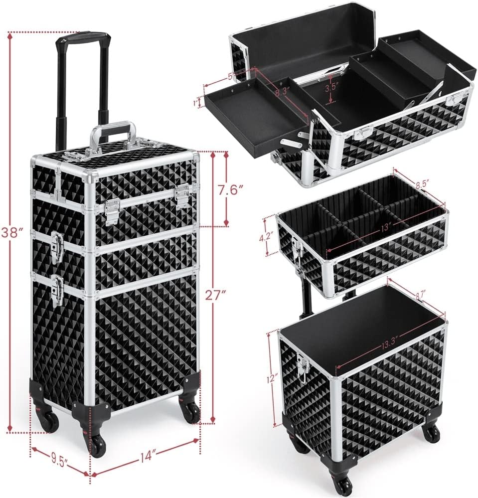 Maletín Maquillaje Profesional 3 En 1 Adazzo - Ruedas 360° En Venta En