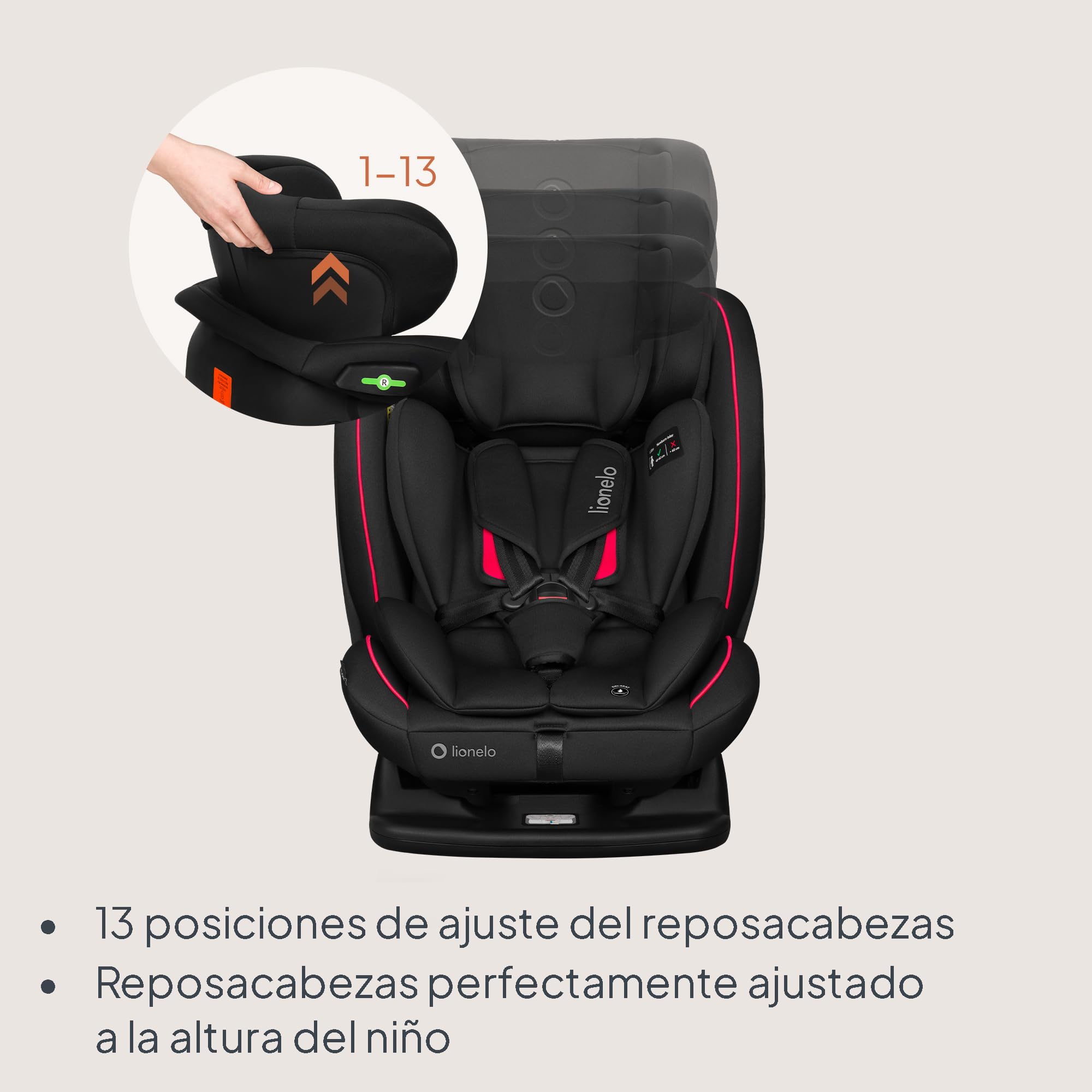 LIONELO AART I-SIZE Silla Coche Bebé 40-150 cm, Montaje con Cinturones de Seguridad, Reposacabezas e Inclinación Ajustables, Almohadilla lumbar y Reductor, Norma R129 i-Size