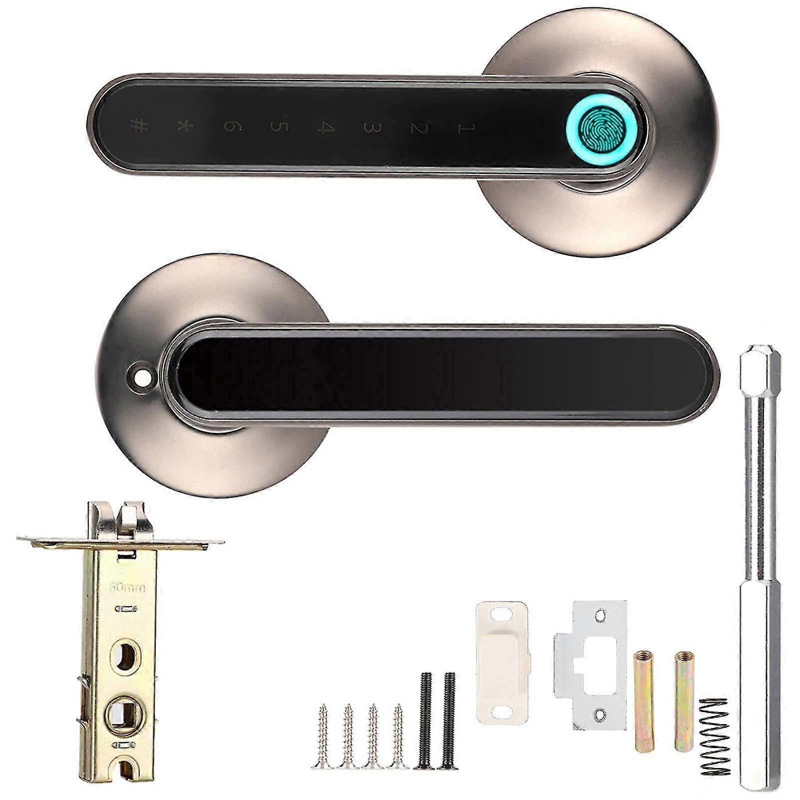 Joyhappst Image Color Smart Bluetooth Door Handle Lock Biometric Fingerprint Password App Keyless Entry Leverblack