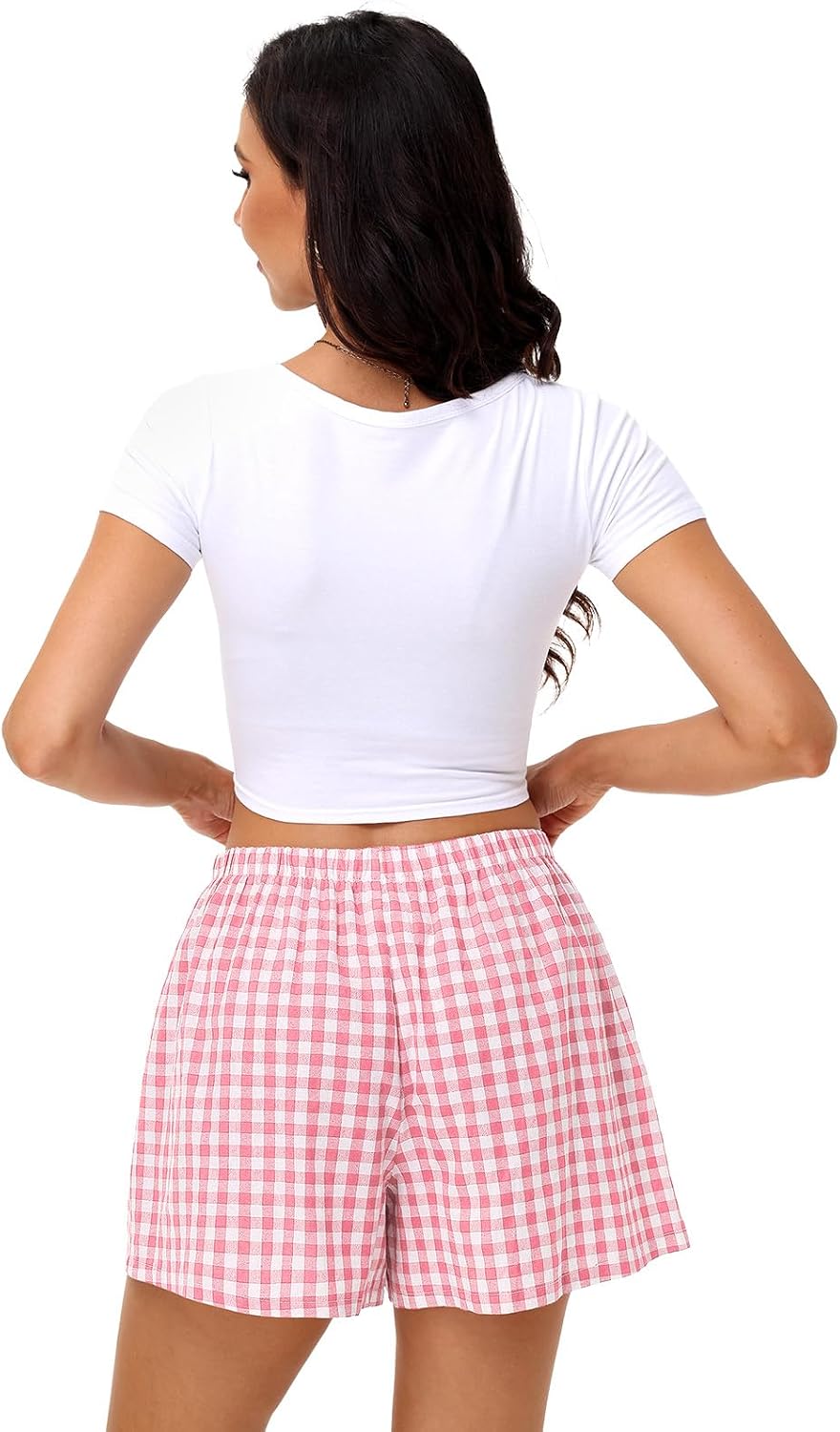 Bonuci 2 Pack Women Boxer Shorts Cotton Y2k Lounge Sleep Gingham Pj Summer Casual Pajama Y2k Beach Bottoms with Pockets