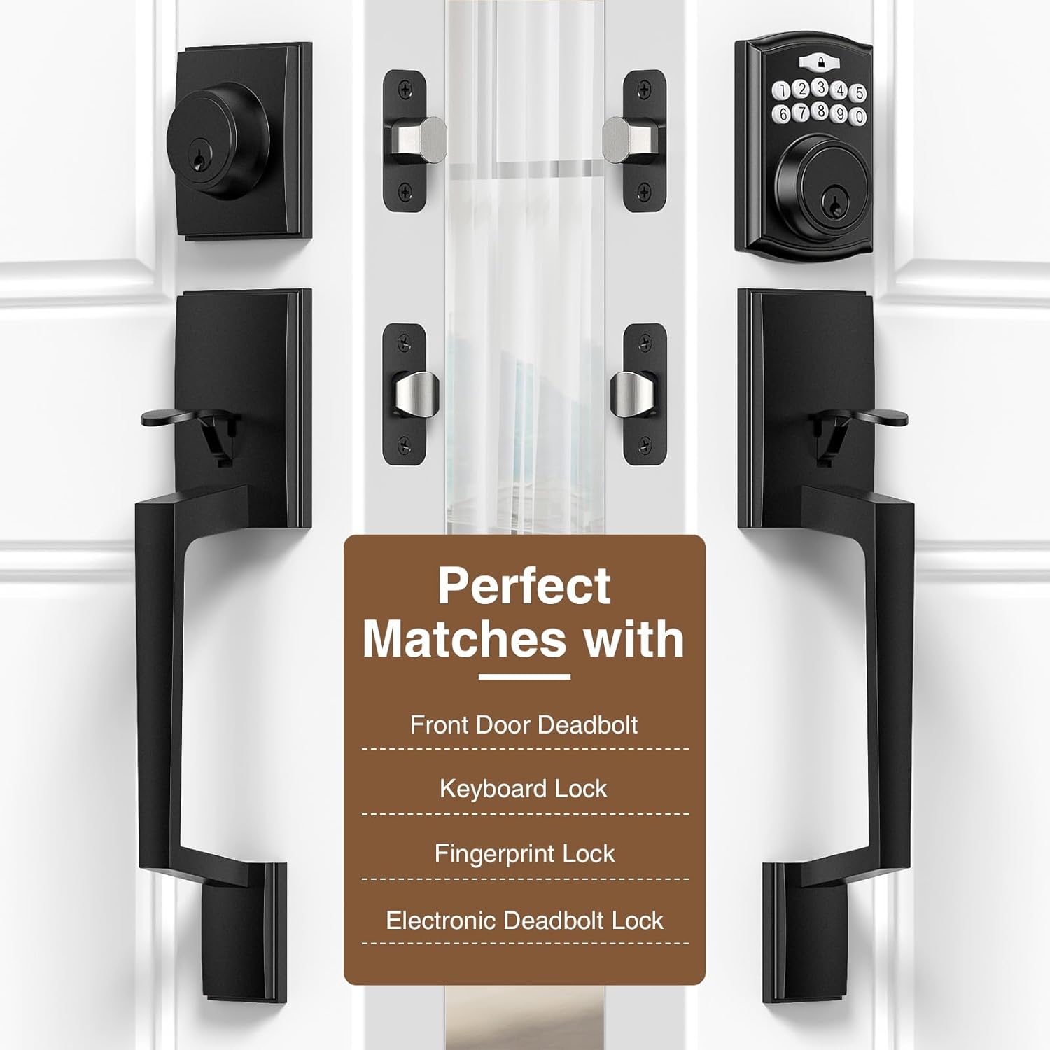 Brightify Black Front Door Handle, Modern Exterior Door Handle with Passage Lever, Front Entry Door Handle No Lock, Reversible for Left & Right Hand Door, Lower Half Grip