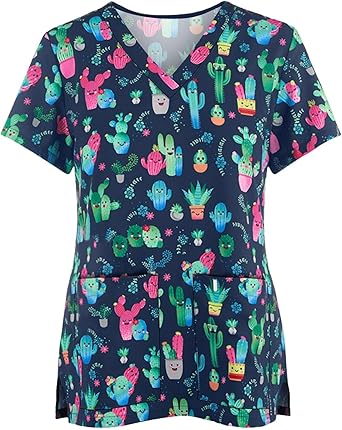 OIOLOYJM Printed Scrub Tops Women V Neck Short Sleeve Plus Size Scrubs for Womens Nursing Uniforms Shirts with Pockets