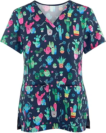 OIOLOYJM Printed Scrub Tops Women V Neck Short Sleeve Plus Size Scrubs for Womens Nursing Uniforms Shirts with Pockets