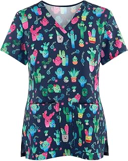 Women's Medical Scrub Tops - Plus Size Stretch V-Neck Short Sleeve Nursing Uniform for Hospital/Clinic Work
