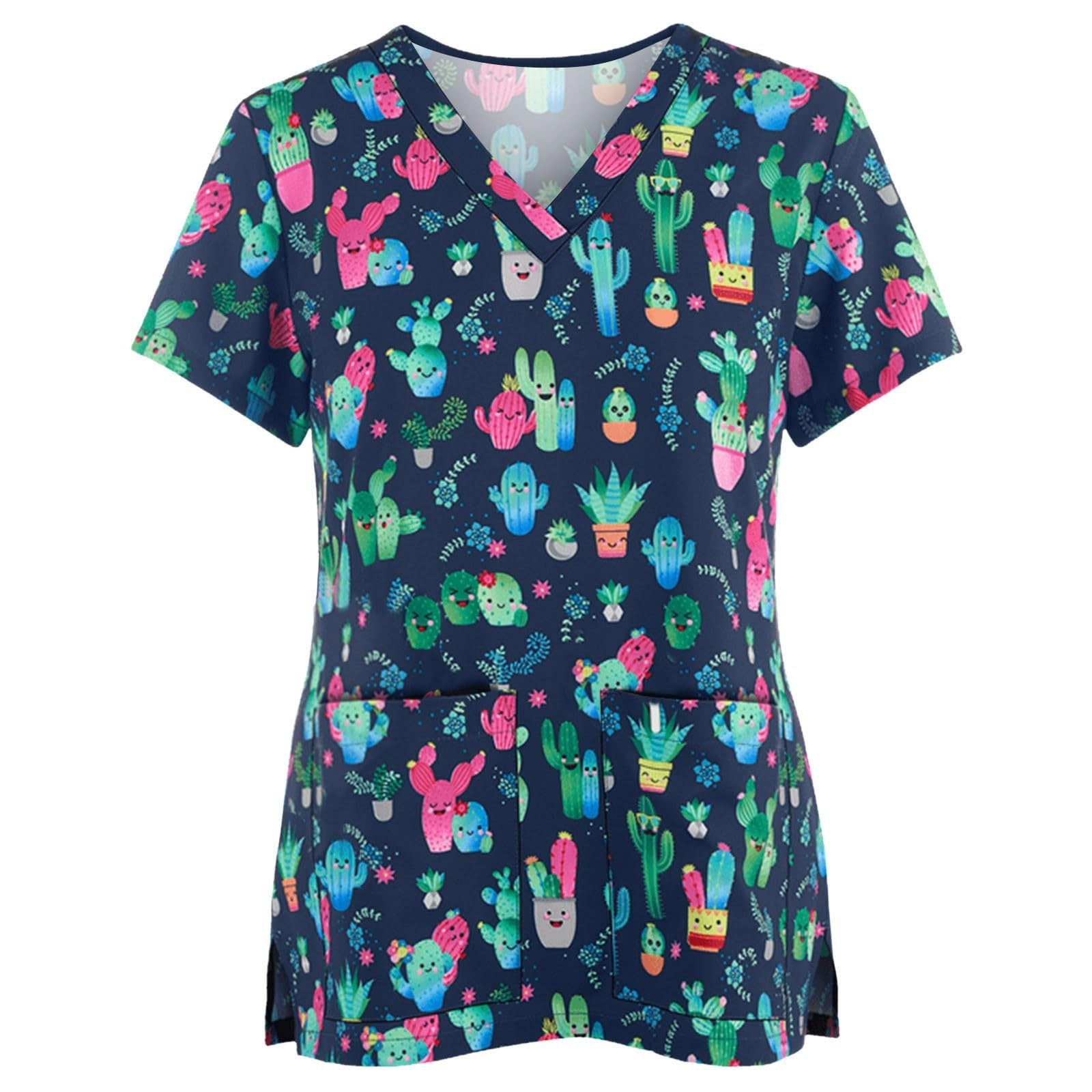 DNKZWUPUP Scrub Tops for Women Plus Size Stretch V Neck Short Sleeve Shirt Nursing Medical Uniform with Pockets