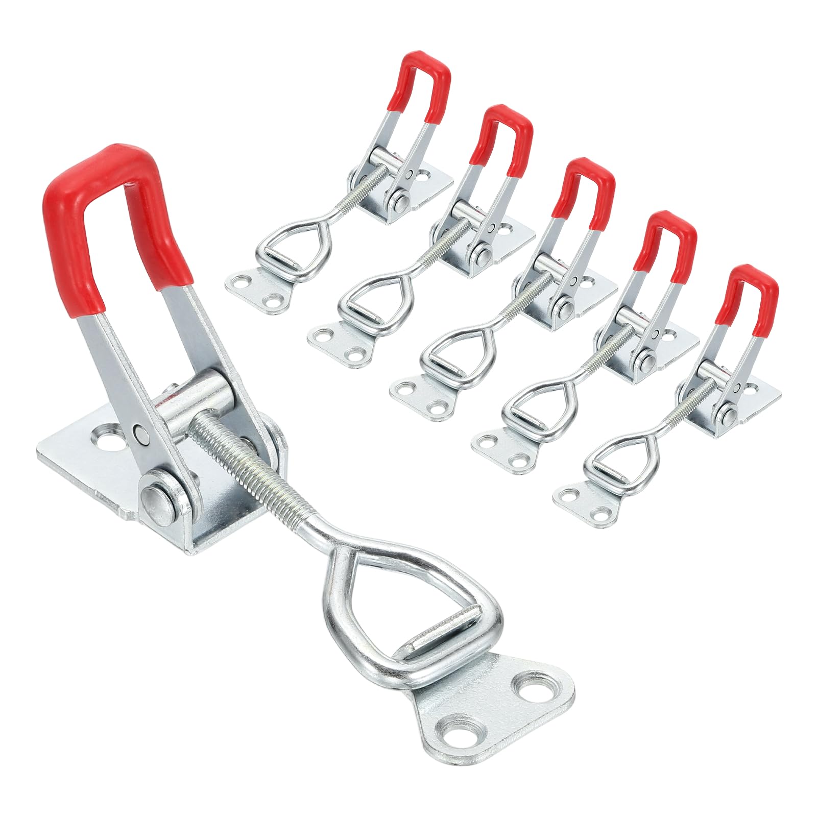 sourcing map 6pcs Adjustable Toggle Clamp M6 x 32mm 396lbs Holding Capacity 4002 Style Quick Release Pull Latches Clamps Hasp for Smoker Lid Jig Tool Box Case, Silver Red