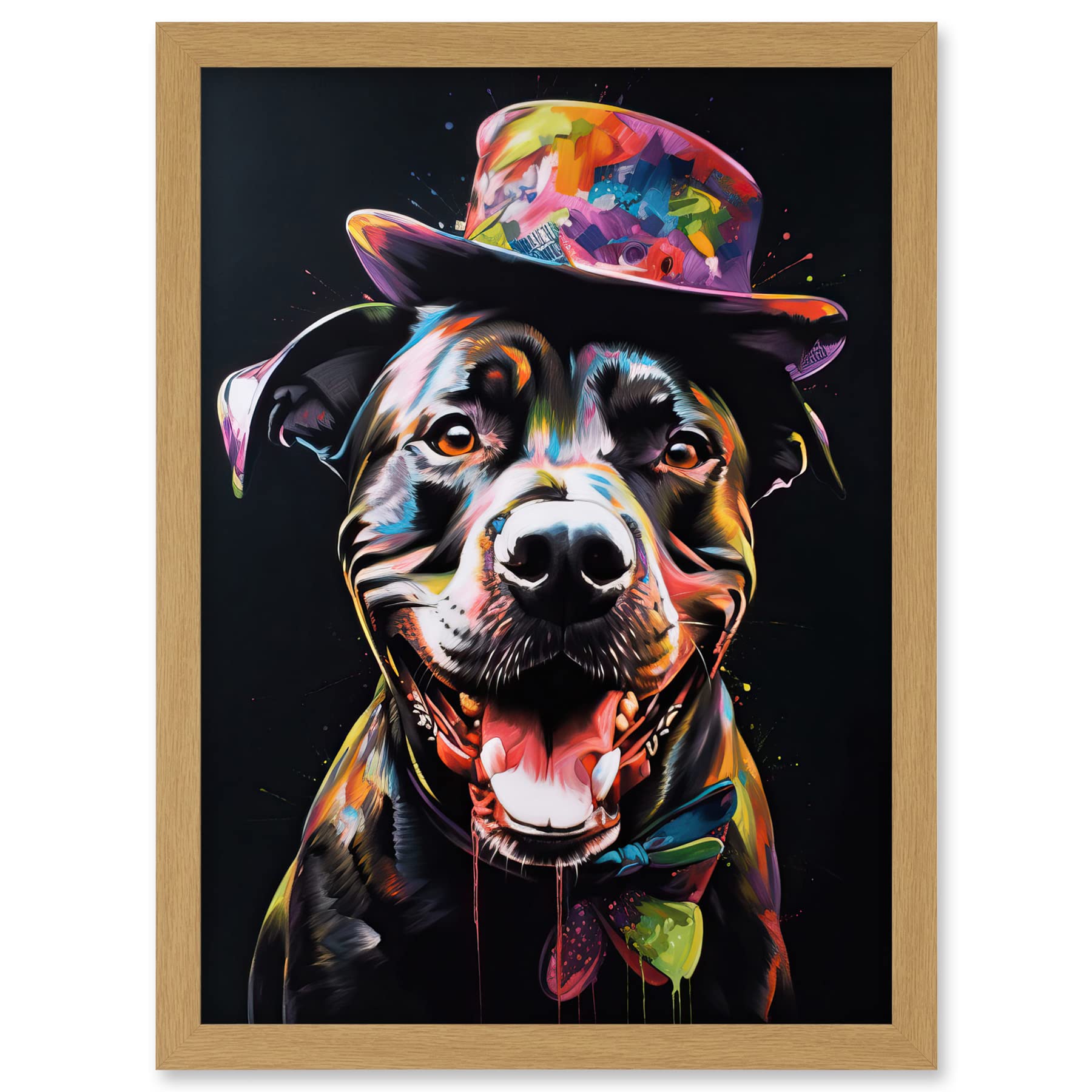 Artery8 Rottweiler in Bow Tie and Multicoloured Top Hat Artwork Framed A3 Wall Art Print