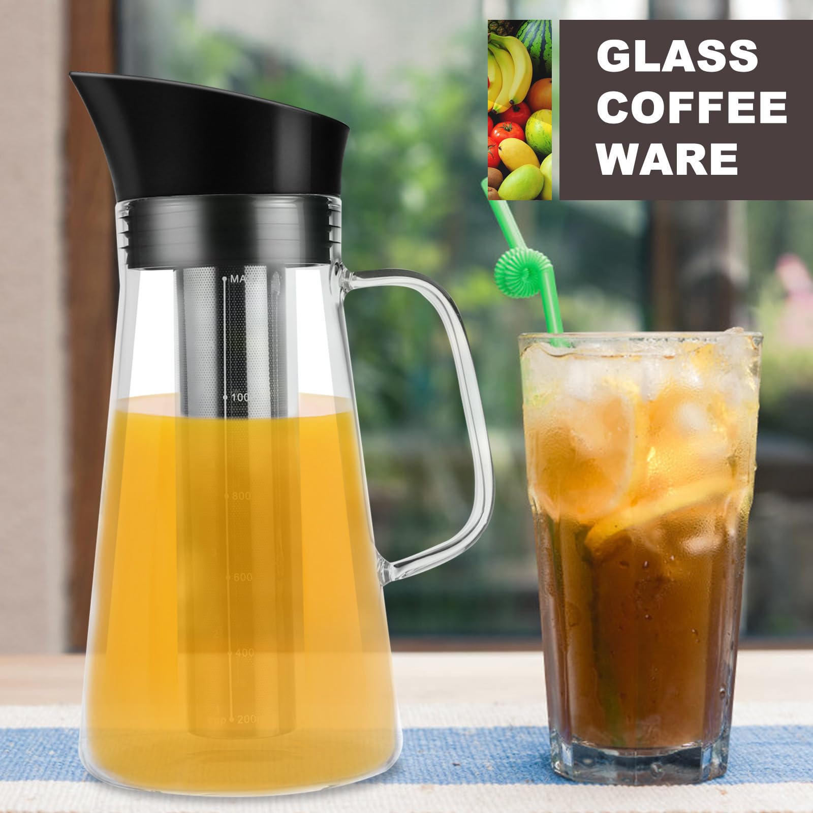 CHILDWEET 1pieza Jarra de Vidrio Borosilicato Resistente con Filtro Cafetera de Gran Capacidad para Café Frío y Té Jarra Filtradora Práctica y Duradera para Uso Diario