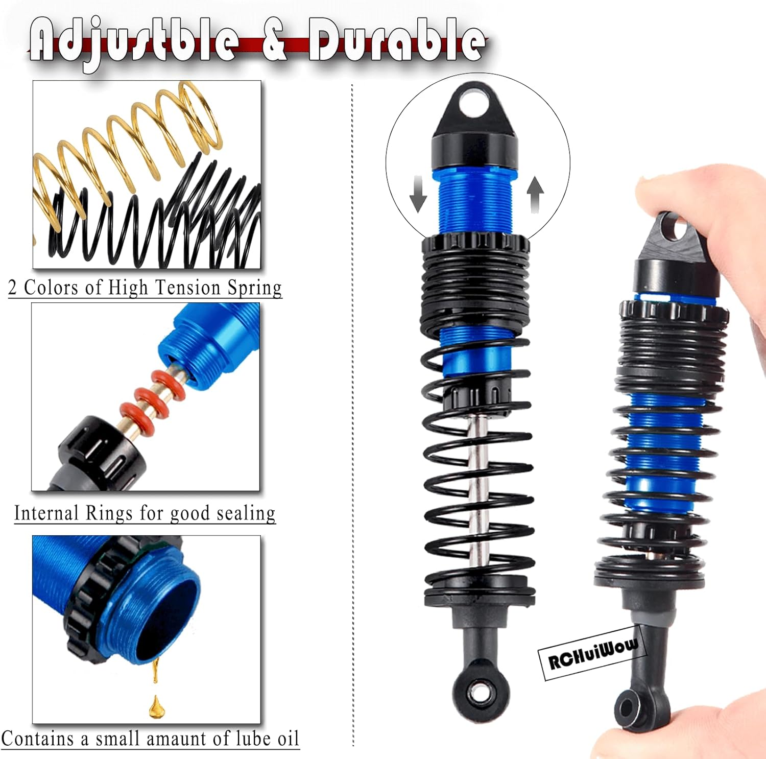 RC Big Bore Shocks Absorber Upgrades Part for 1/10 Slash/Rustler/Stampede/Bandit 4X4(VXL) 4WD,Slash/Rustler/Stampede/Bandit 2WD(VXL),Alloy Aluminium Front Rear RC Shocks 4PCS,Navy Blue