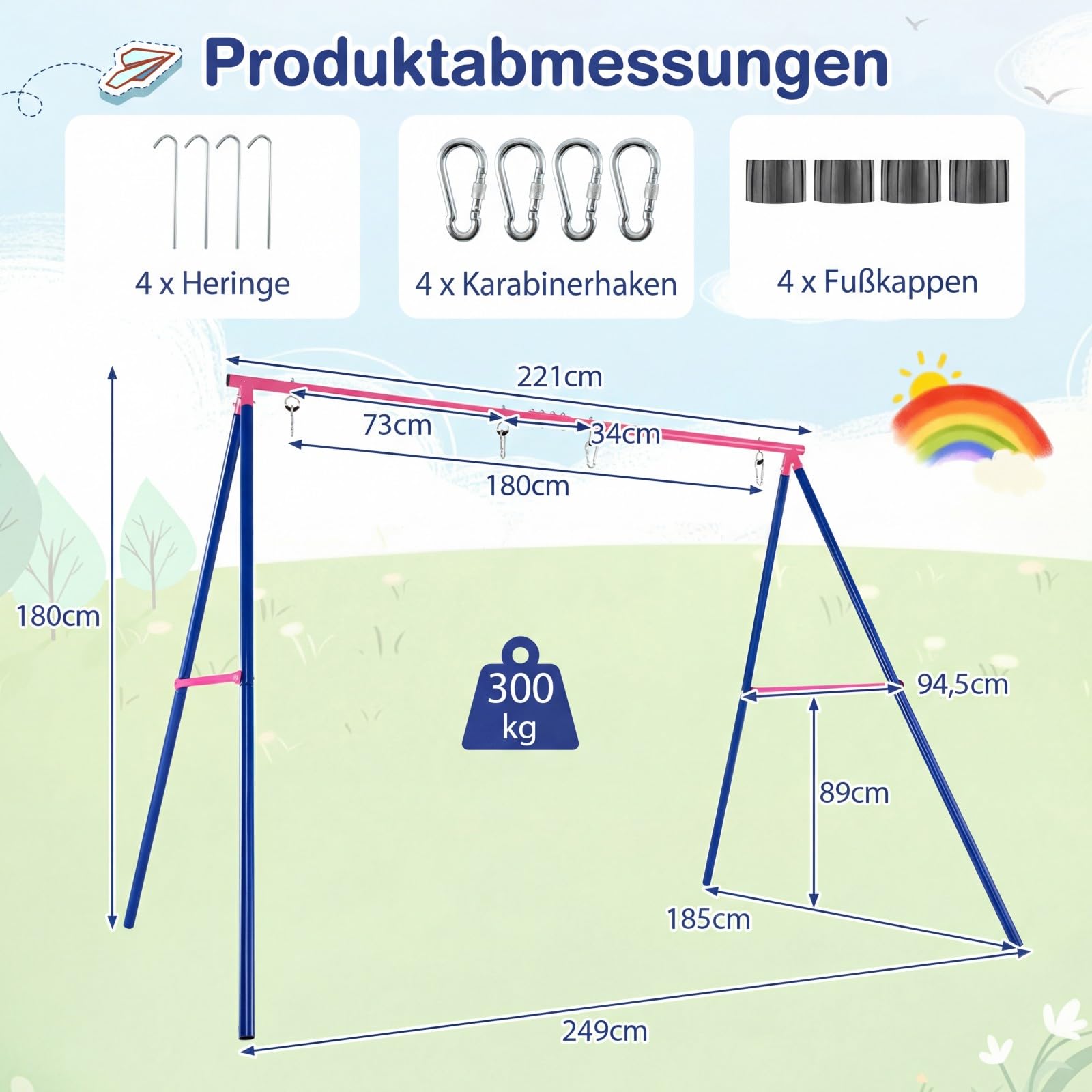 DREAMADE Schaukelgestell Outdoor, Schaukelgerüst Metall (Nur Rosa- Gestell) | Schaukel Gestell bis 300kg für Kinderschaukel, Nestschaukel, Doppelschaukel Gestell für 2 kinder, Drinnen & Draußen