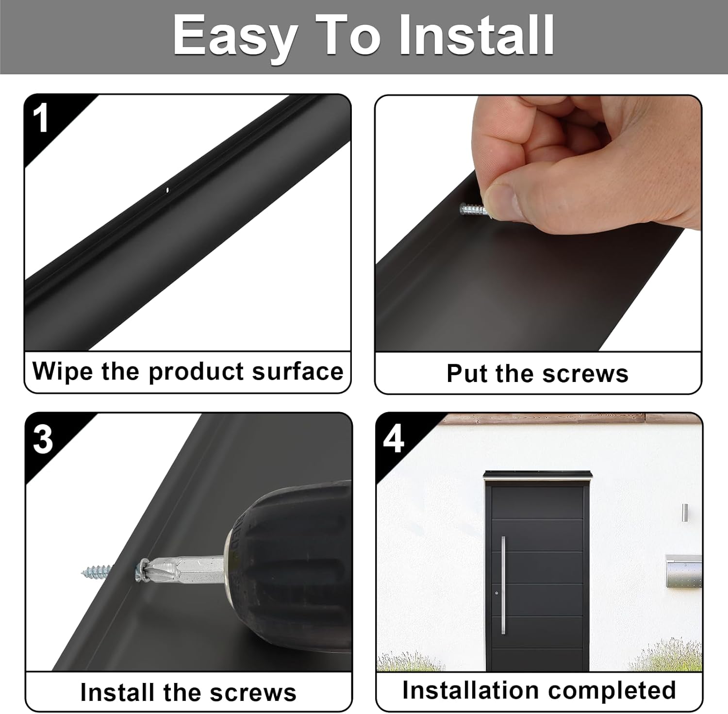 40 Inch Door Rain Drip Guard, Aluminum Rain Top Drip Cap Edge Door Window Deflector Home Top Weatherstrip, Black, 2 Pack