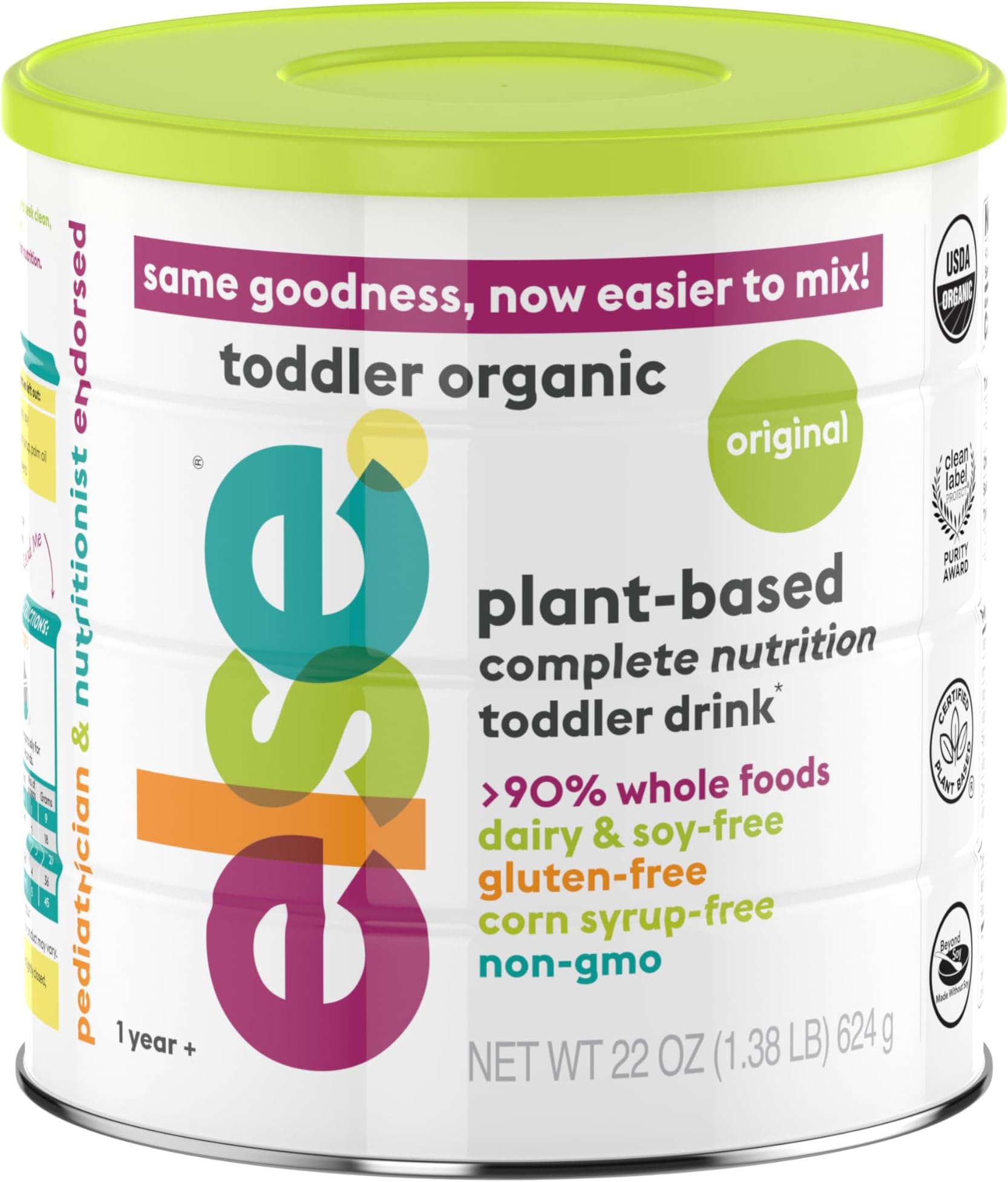 Else Nutrition Toddler Formula 12-36 mo., Plant Based Toddler Nutritional Drink - Soy & Dairy Free, Lactose Free - Complete Baby Formula (12-36 mo.), Protein Powder w/ 20+ Vitamins (22oz, 1-Pack)