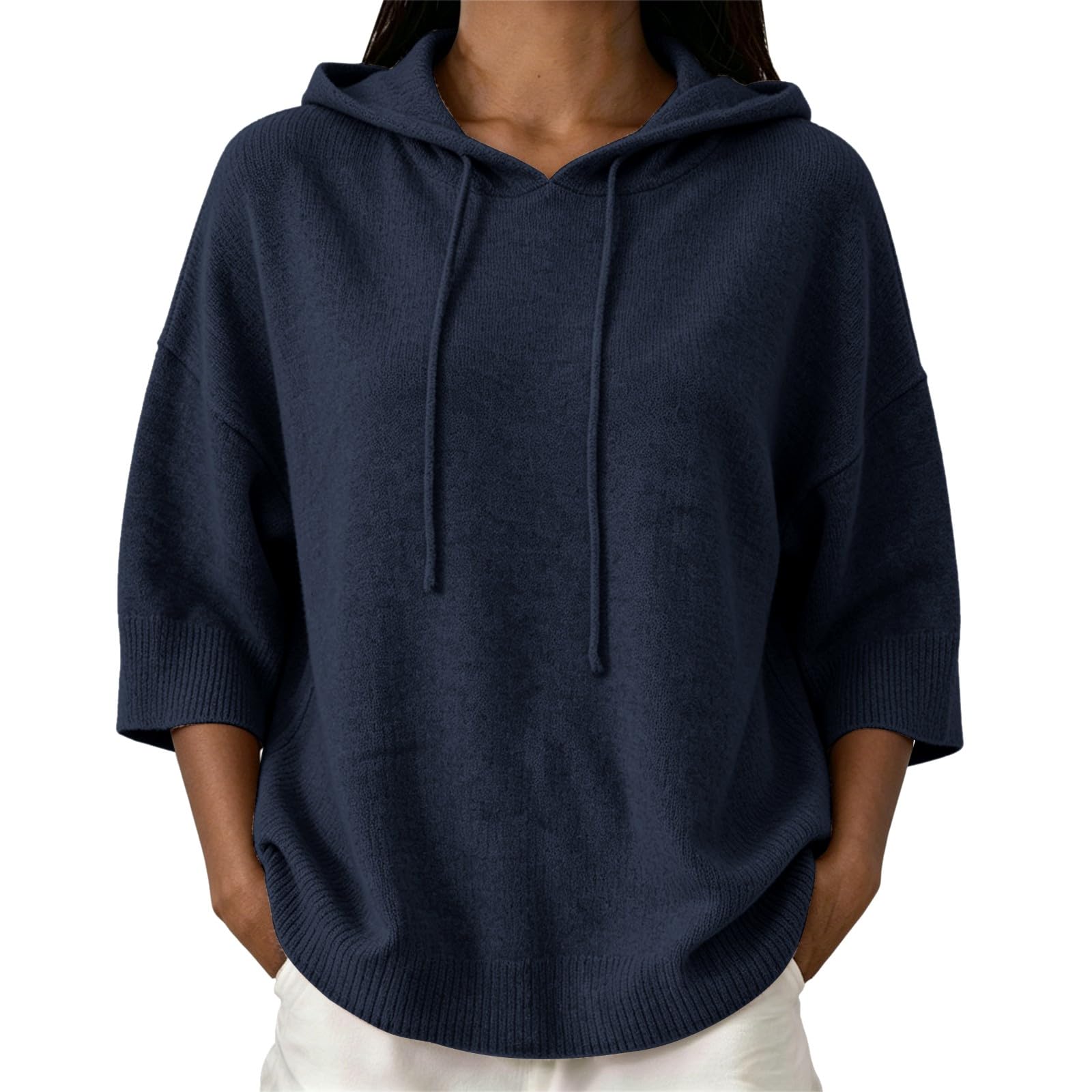 Generisch Sweat à capuche surdimensionné pour femme - Pull d'hiver décontracté à manches longues - Manches 3/4 - Avec capuche - Couleur unie - Mode - Respirant - Pour leggings
