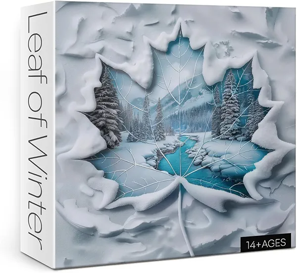 Winter Leaf Puzzles for Adults 1000 Pieces, Snowy Landscape Jigsaw Puzzles, Forest Lake Nature Puzzles