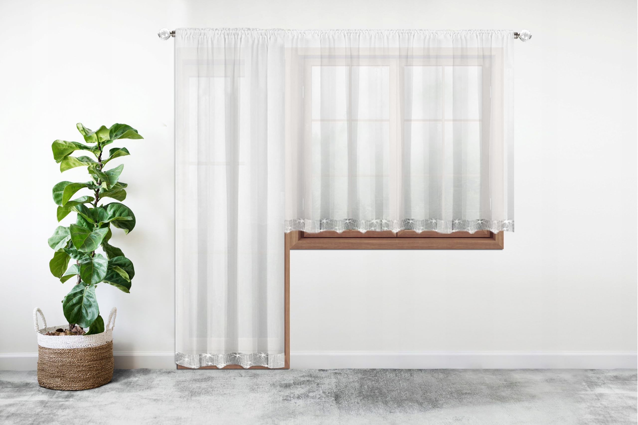 FKL DESIGN Home Deco LB-184 Rideau de balcon prêt à poser en voile avec zircons scintillants et galon fronceur long moderne Blanc 250 x 550 cm