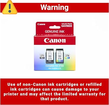 Canon PG-275 / CL-276 Genuine Ink Value Pack (2 Cartridges), Compatible with TS3520/3522/4722/3720/3722, TR4720